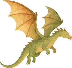 Naklejka premium Vector simple cartoon watercolor illustration of map of a dragon