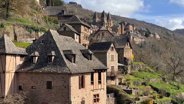Medieval village of Conques with Sainte Foy Abbey, Aveyron, Occitanie, France
