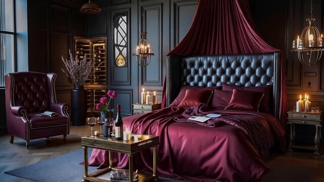 A bedroom with a bed and a chair in it