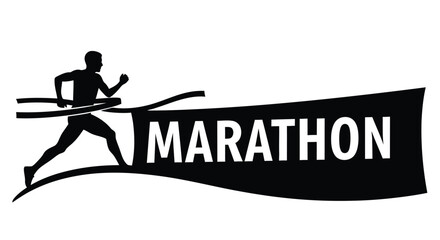 Obraz premium A silhouetted runner with a ribbon displaying the word marathon in bold text