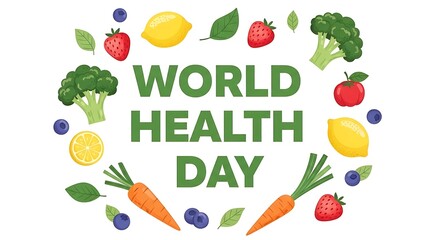 World Health Day illustration with fruits and vegetables