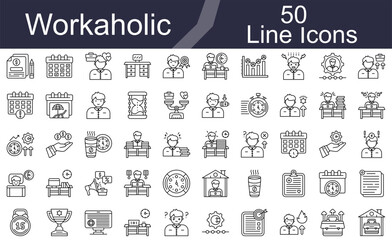 Fototapeta premium Workaholic Line Icons Set