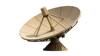 Large beige satellite dish, a modern communication technology device for broadcasting and data transmission, isolated PNG on transparent background © Diego