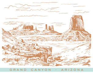 Fototapeta premium The immensity of the Grand Canyon captured by hand. Lines and shadows translate the force of time and the arid beauty of this landscape. A tribute to the grandeur of the Earth.