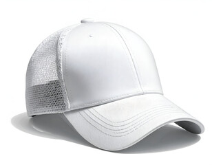 Fototapeta premium Clean white baseball cap with breathable mesh back