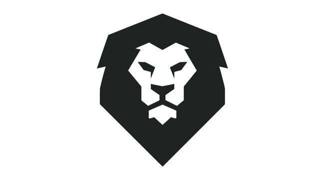 A regal lion head depicted in a simple, geometric style, featuring sharp angles and bold contrasts