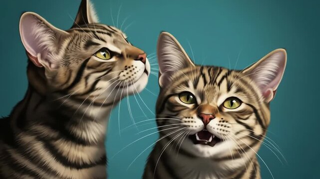 Two Tabby Cats Sharing a Funny Secret and Gossiping.