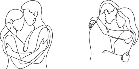 Obraz premium Minimal continuous line drawing of abstract Romantic Couple, modern one line art illustration