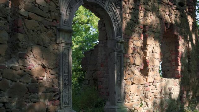 The entrance gate to the ruins of the old Książ Castle in Wałbrzych, Poland, Lower Silesia. 