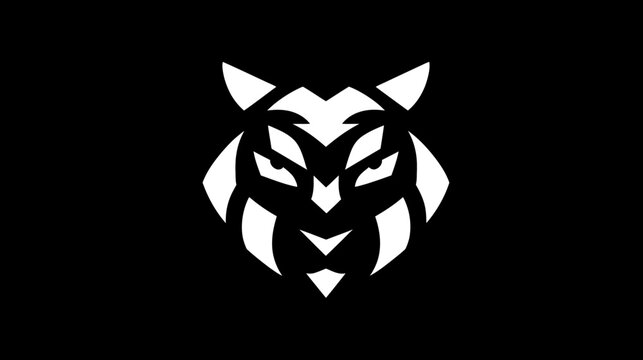 Stylized, geometric depiction of an animal head, featuring sharp angles and bold white on black