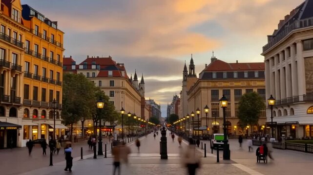 Parisian street with Arc de Triomphe.
