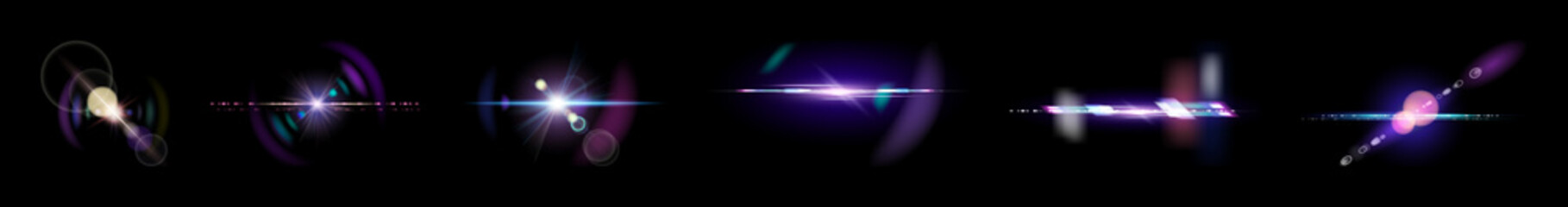 Colorful lens flares on black