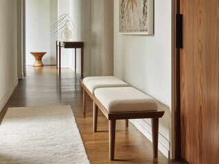 Fototapeta premium Elegant entryway bench with a minimalist design and natural wood finish