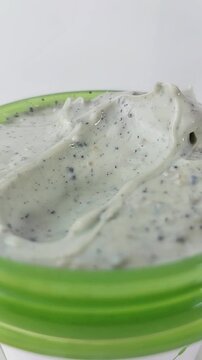 Close up view showing the soft and spongy texture of white mung bean porridge served in a bowl. Traditional dessert, healthy food concept, creamy consistency.