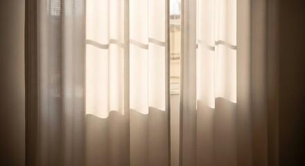 Fototapeta premium Soft, warm sunlight filtering through delicate curtains, creating a serene ambiance.