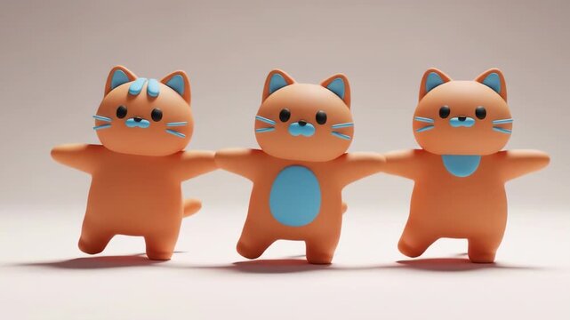Three Adorable Orange Cat Figures Holding Hands Together in Unity.