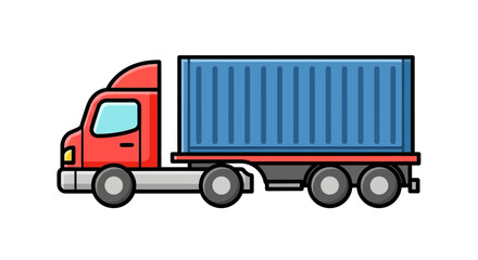 Red Truck with Blue Cargo Container Transporting Goods