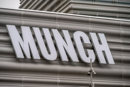 Oslo, Norway - March 11, 2026:  Exterior signage on the new Munch Museum in Olso Norway.