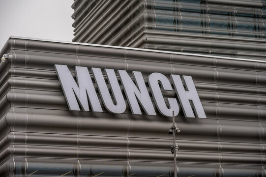 Oslo, Norway - March 11, 2026:  Exterior signage on the new Munch Museum in Olso Norway.