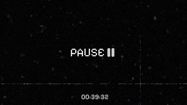 Pause VHS screen on alpha channel 4K animation. Analog tape pause VHS