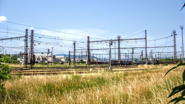 Railway freight station with cargo wagons in Kosice, Slovakia