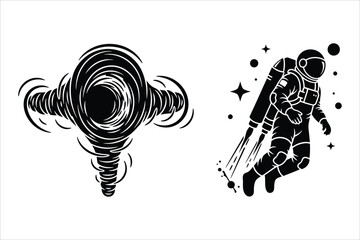 Astronaut floating in space near black hole swirl with outer space © Sadek