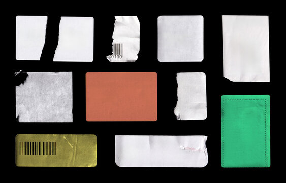 Torn notebook paper pieces isolated on black background. Eight torn notebook paper scraps in lined, dotted, and graph styles, perfect for collage, notes, journaling, and education projects. Photo 