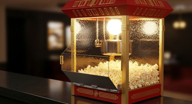 Vintage popcorn machine in cinema.