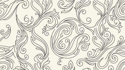 Elegant swirling paisley pattern with ornate arabesque motifs on beige background. © Siti