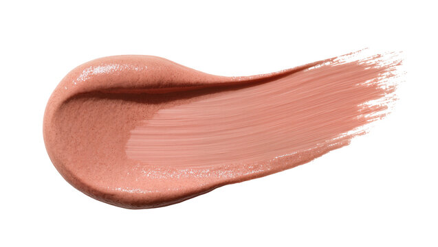 Textured pinkish-beige cosmetic cream swatch, a smooth foundation or BB cream stroke isolated on transparent background, ideal for beauty design
