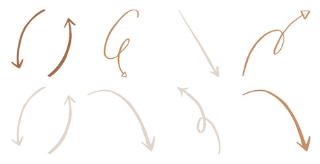 Fototapeta na wymiar PNG Hand-drawn arrows in various directions element set on transparent background