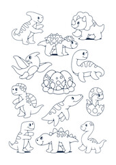 Obraz premium Minimalist Mandala Coloring Page Worksheet - Black and White Cute Dinosaur Coloring Page