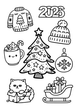 Minimalist Mandala Coloring Page Worksheet - Siyah Beyaz Basit Noel Yeni Yıl Yılbaşı Karalama Boyama Sayfası