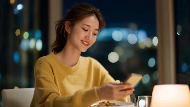 Intuitive eating practice captured during candlelit dinner alone, woman savoring each bite without devices or distractions, honoring hunger and fullness cues mindfully, ideal for solo dining and