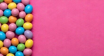 Obraz premium Colorful easter eggs on pink background with ample copy space