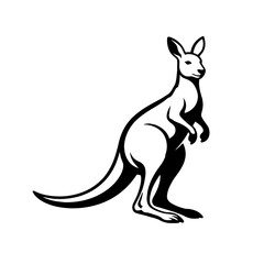 Fototapeta premium Elegant black and white kangaroo vector art, a stylized graphic representation of an Australian marsupial standing proudly, embodying strength and wildlife. Perfect for branding, logos, icons, and nat