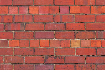 Old Red Brick Wall Texture with Weathered Masonry Pattern Background
