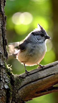 Tufted Titmouse Perched on Branch.