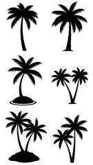 Obraz premium Black Silhouette Palm Trees Collection Vector Set