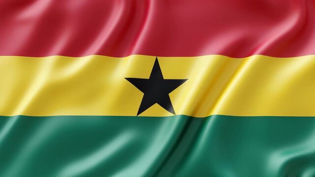 Waving Flag of Ghana Featuring Red Yellow and Green Horizontal Stripes with Central Black Five Point Star