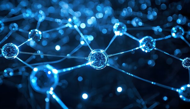 Abstract network of glowing interconnected spheres representing neural pathways and artificial intelligence