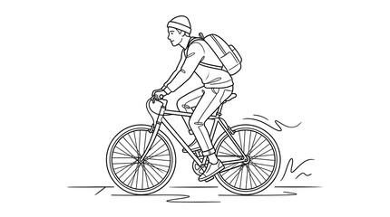 Obraz premium line art man riding bicycle wearing backpack