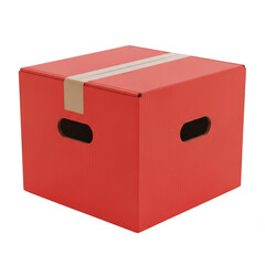 A red cardboard box with a simple and sturdy design for storage or shipping purposes isolated on transparent background
