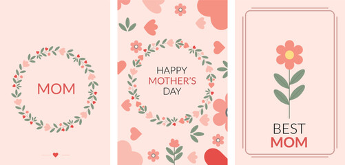 Happy Mother's Day greeting card with elegant pink floral frame, hand-drawn spring flowers and modern calligraphy lettering on white background for motherhood celebration. Vector illustration. © dmsrashedul