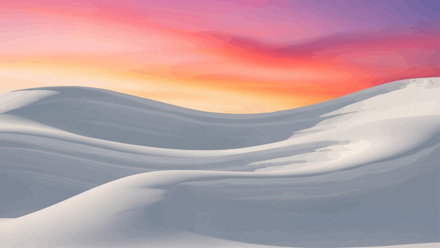 Snowy Dunes at Sunset with Vibrant Sky.