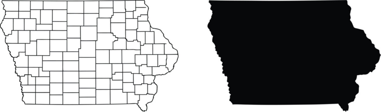 Comparison of iowa county map and state outline highlighting the entire state in black Vector