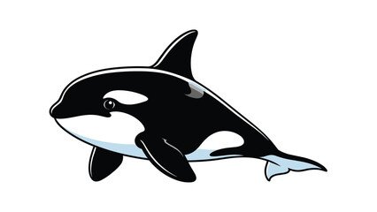 Fototapeta premium Simplified illustration of a black and white orca whale swimming gracefully in the water for marine life education or nautical themes.