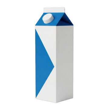 Modern milk carton with blue triangular logo design on front