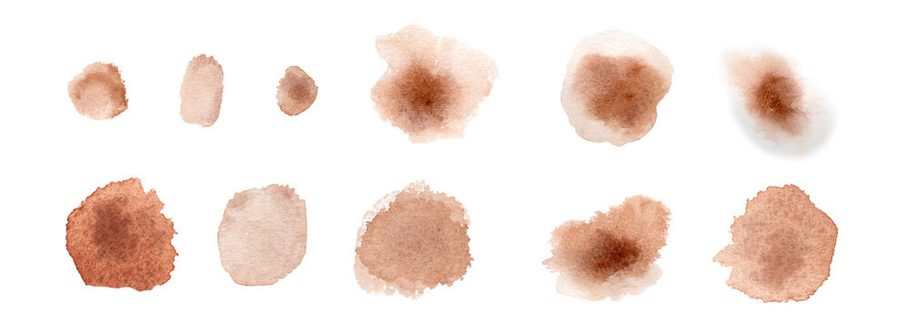 Watercolor terracotta and copper ink drops set on nuance background, abstract ink art elements for design-300dpi-	