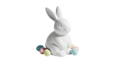 Obraz premium Minimalist White Porcelain Easter Bunny on Transparent Background